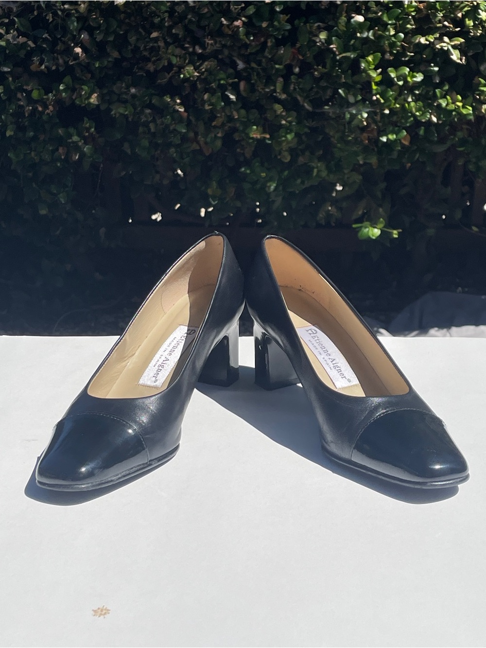 Etienne Aigner Made in Spain Black Leather Block Heel Pumps